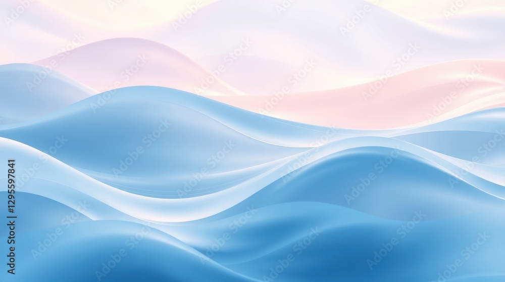 Naklejka premium Abstract Waves in Soft Blue and Pink Tones