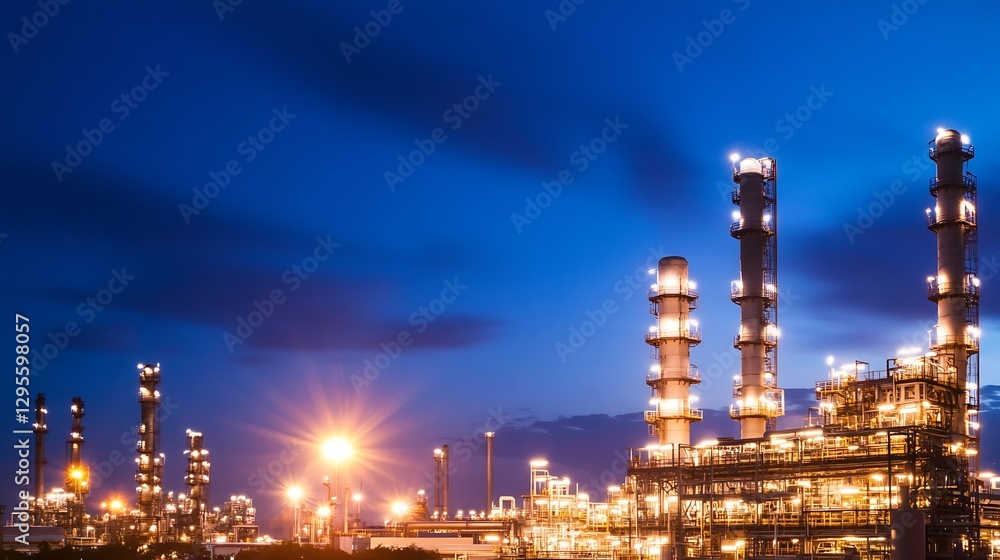 Fototapeta premium Illuminated Industrial Complex at Night with Vibrant Lighting : Generative AI