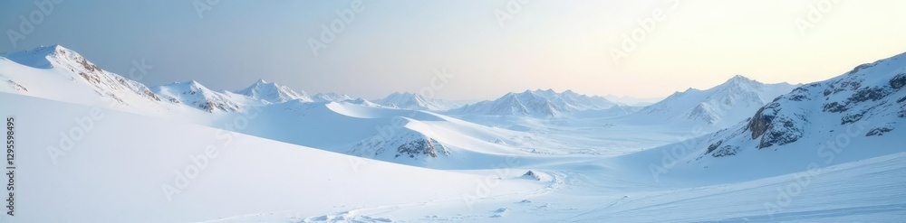 Snowy vast desert landscape with towering sand dunes, vastness, cold weather, winter Snowy vast desert landscape with towering sand dunes, vastness, cold weather, winter