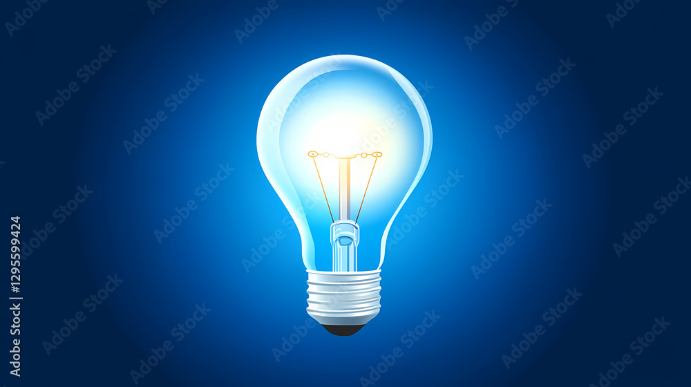 Glowing Light Bulb on Blue Gradient Background Glowing Light Bulb on Blue Gradient Background