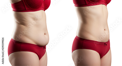 Liposuction before and after comparative images on a transparent background