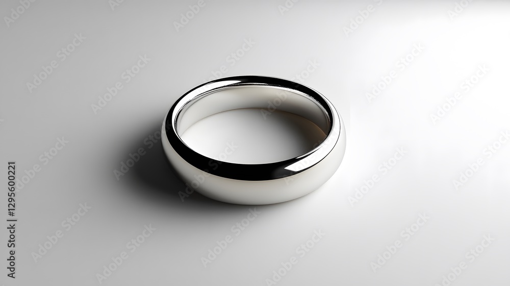 A sleek platinum band with a polished finish, set against a smooth white background A sleek platinum band with a polished finish, set against a smooth white background