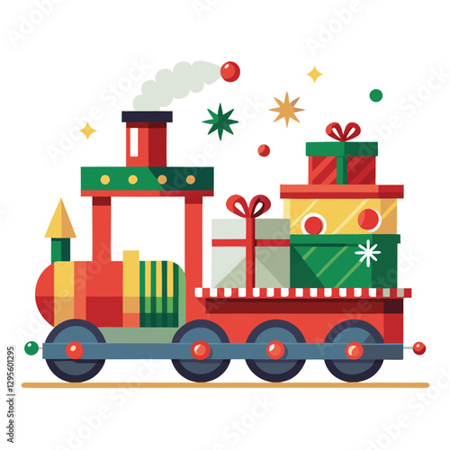 Christmas Train Vector Illustration with Festive Holiday Design