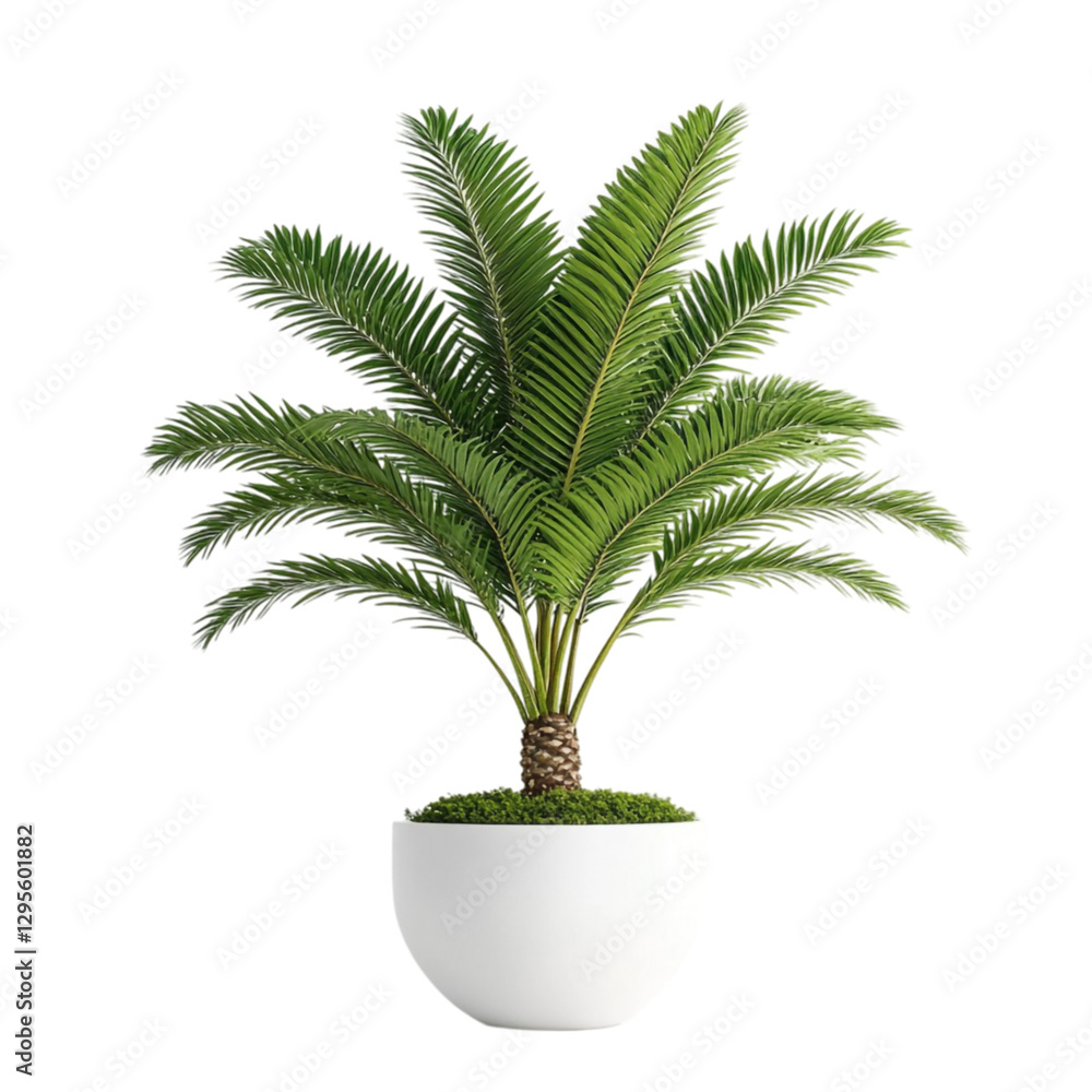 Lush Green Palm Tree in White Pot Home Decor Plant Lush Green Palm Tree in White Pot Home Decor Plant