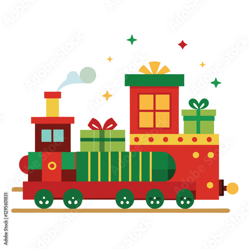 Christmas Train Vector Illustration with Festive Holiday Design