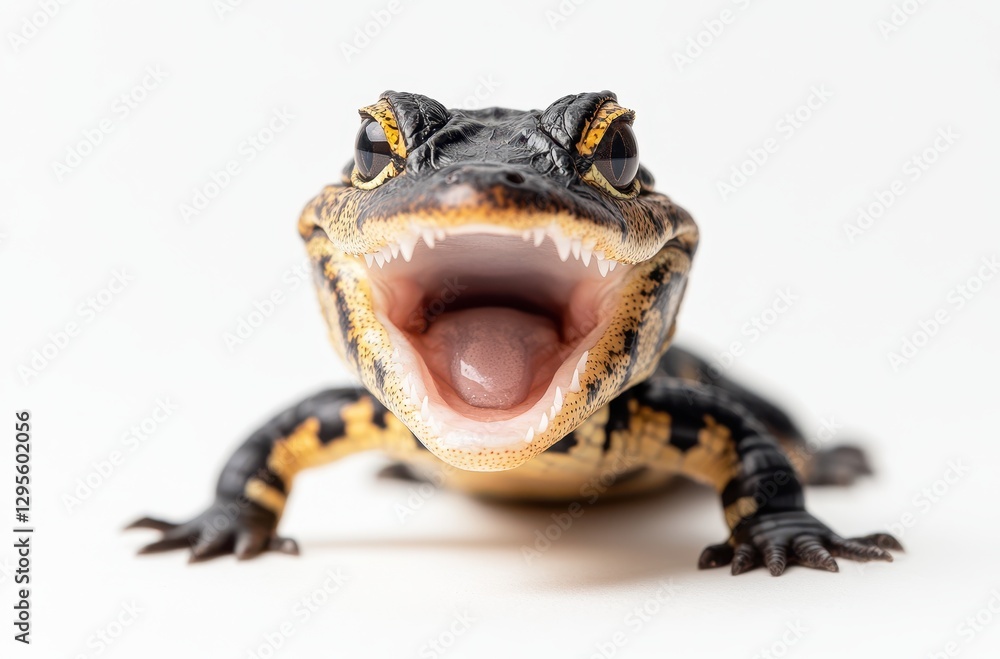 Obraz premium Close-Up of an Adorable Reptile with Open Mouth Capturing the Unique Features of a Colorful Lizard Against a Minimalistic Background