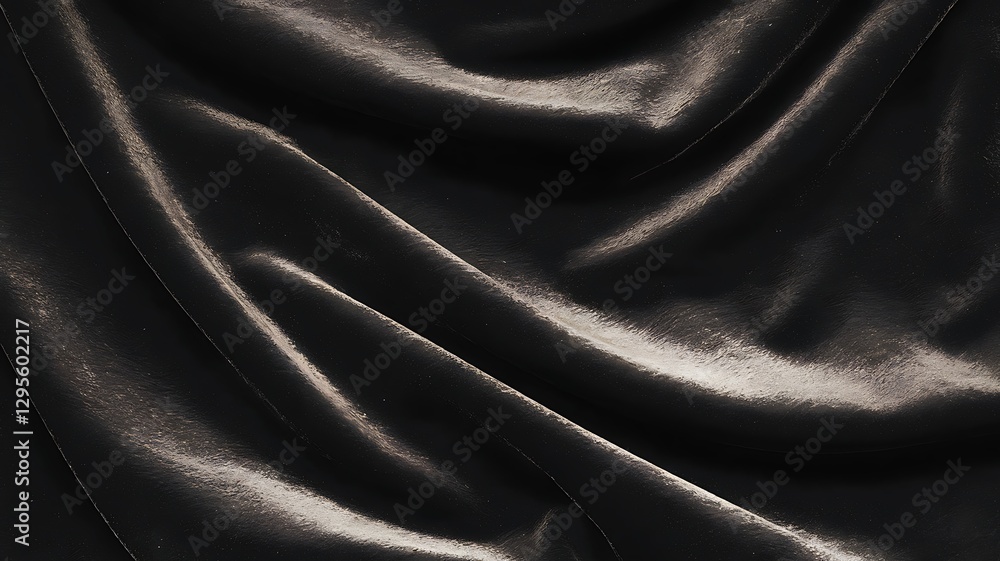 Fototapeta premium Draped Darkness: A luxurious drape of rich, dark fabric cascades in graceful folds, its subtle textures and gentle highlights conveying an air of opulence and sophistication.