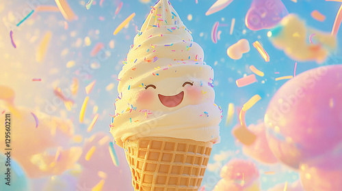Vibrant Gradient Background – Happy Vanilla Ice Cream Cone - Version 8