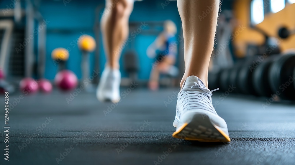 Fototapeta premium Closeup of athletic feet running on gym floor during an intense workout : Generative AI