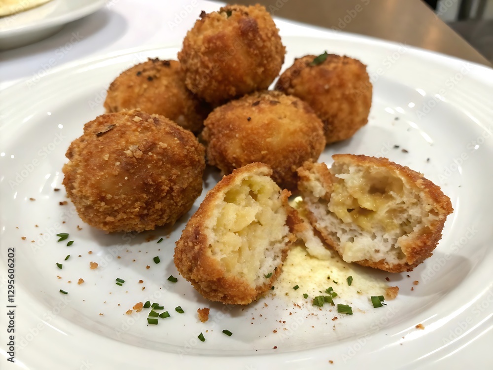 Meatballs in a restaurant , Fried crispy chicken nuggets, Pile of golden deep-fried battered chicken nuggets in a plate Meatballs in a restaurant , Fried crispy chicken nuggets, Pile of golden deep-fried battered chicken nuggets in a plate