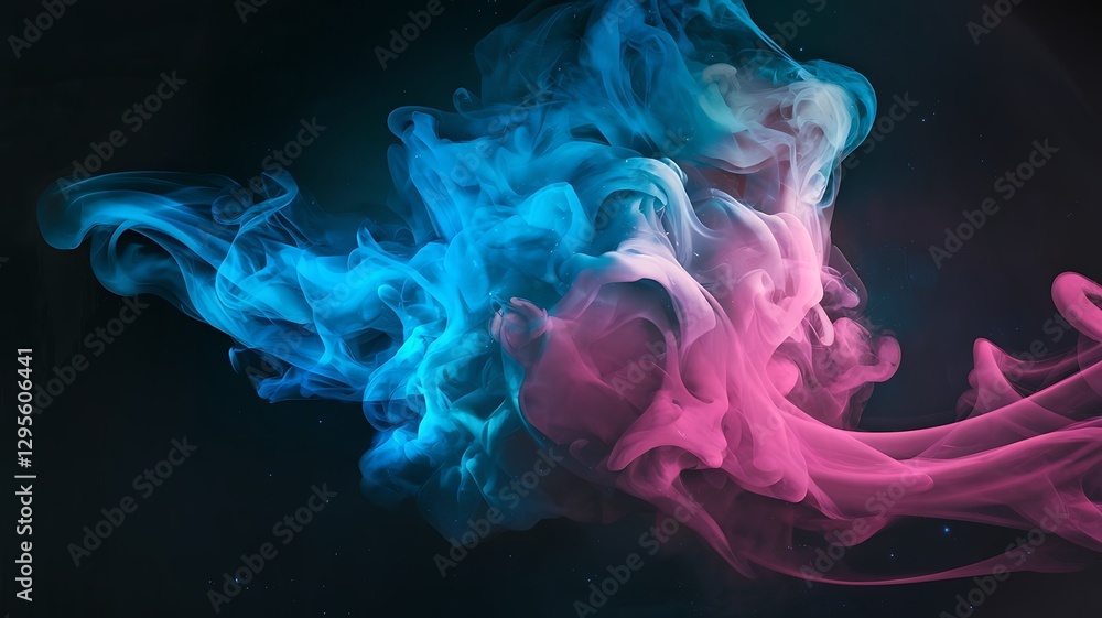 Fototapeta premium Abstract smoke in vibrant colors. Capturing the mystical dance of neon-colored smoke, against a black background.