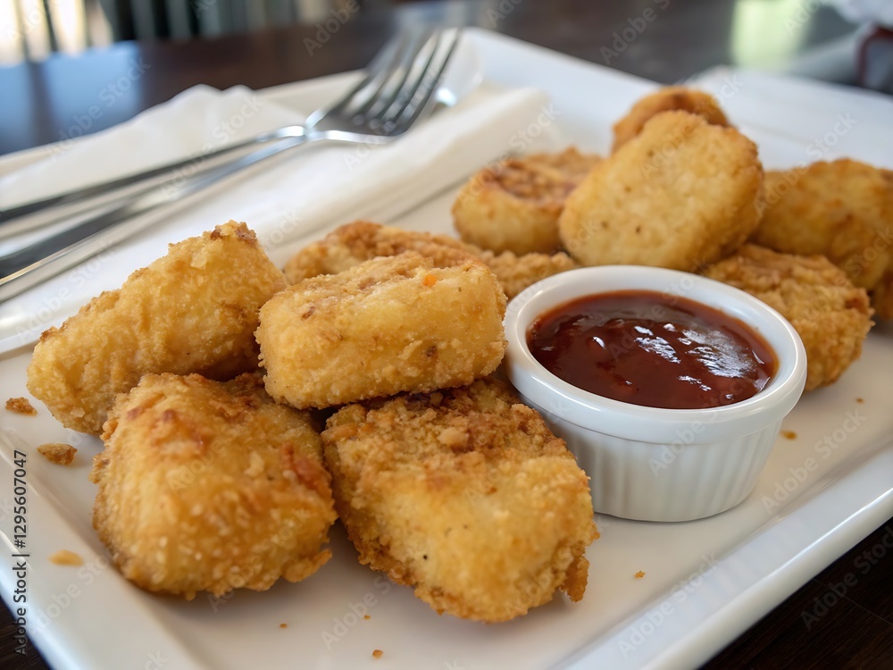 chicken nuggets with ketchup, Pile of golden deep-fried battered chicken nuggets , Fried chicken nuggets chicken nuggets with ketchup, Pile of golden deep-fried battered chicken nuggets , Fried chicken nuggets