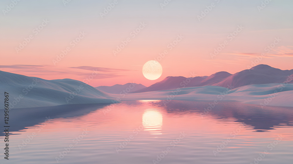 Amazing view with pastel colors. Reflected in the calm waters before the mountains in the distance. Amazing view with pastel colors. Reflected in the calm waters before the mountains in the distance.