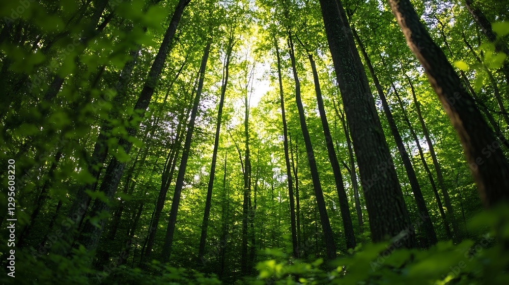 Obraz premium Lush green forest with tall trees creating a vibrant canopy for nature lovers : Generative AI