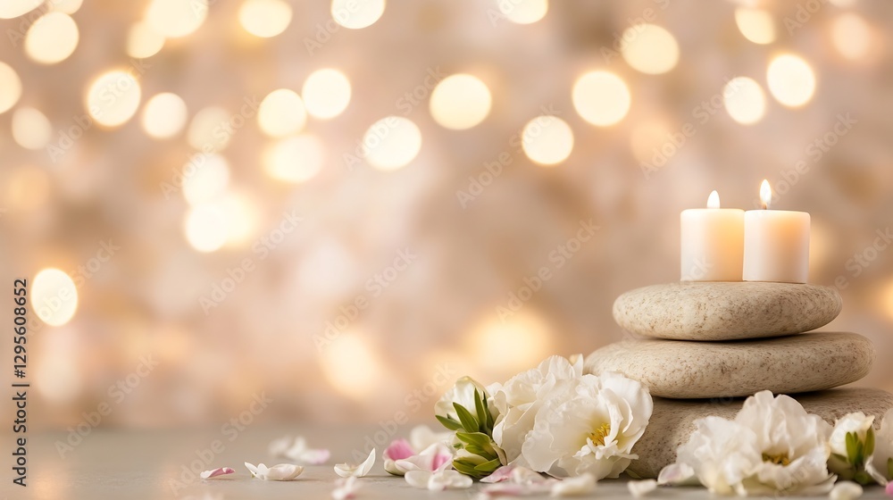 Relaxing Spa Scene with Candles and Flowers for Calming Ambiance : Generative AI Relaxing Spa Scene with Candles and Flowers for Calming Ambiance : Generative AI