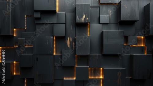This dark wallpaper features black cubes with illuminated edges, creating a modern and abstract design. Ideal for backgrounds or interior decor.