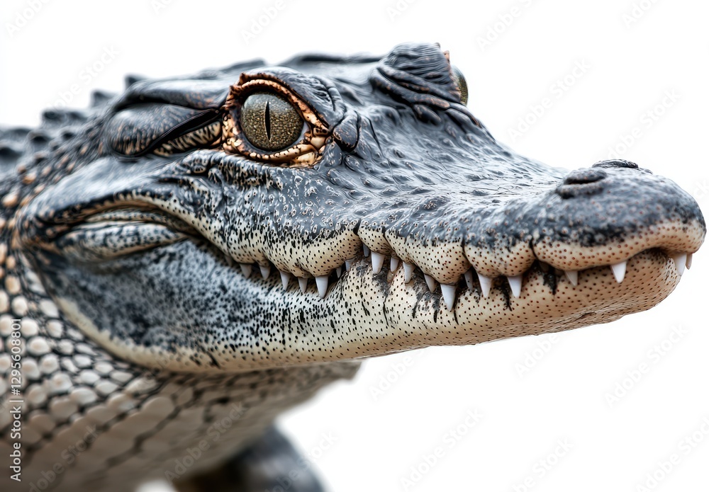Fototapeta premium Close-Up Portrait of a Nile Crocodile Displaying Unique Features and Textures Against a Plain Background