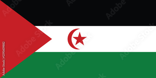 Sahrawi Arab Democratic Republic flag. The official ratio. Flag icon. Standard color. Standard size. A rectangular flag. Computer illustration. Digital illustration. Vector illustration.