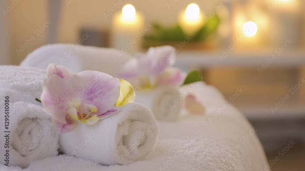 Serene Spa Setting with Soft Towels Relaxing Atmosphere and Elegant Orchid : Generative AI Serene Spa Setting with Soft Towels Relaxing Atmosphere and Elegant Orchid : Generative AI