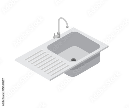 Sink and tap with dish drying surface kitchen furniture stock illustration