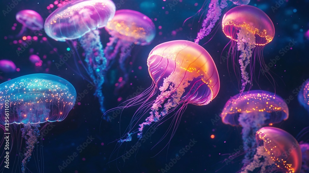 AI Generate A Sci-Fi Underwater Vibes Scene With Glowing Jellyfish AI Generate A Sci-Fi Underwater Vibes Scene With Glowing Jellyfish