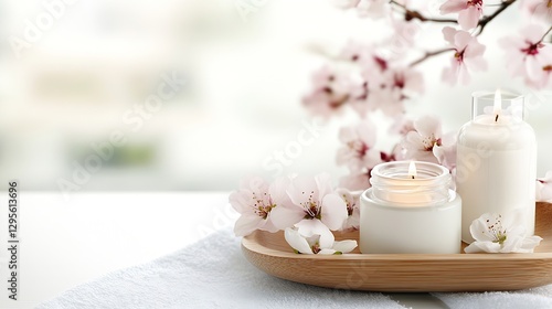 Wallpaper Mural Elegant Arrangement of Candles and Cherry Blossoms for a Calming Spa Experience : Generative AI Torontodigital.ca