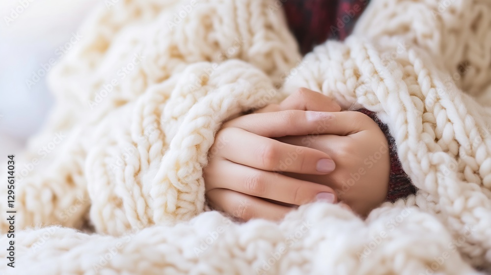 Cozy hands wrapped in a warm knitted blanket creating a sense of comfort and relaxation indoors : Generative AI Cozy hands wrapped in a warm knitted blanket creating a sense of comfort and relaxation indoors : Generative AI