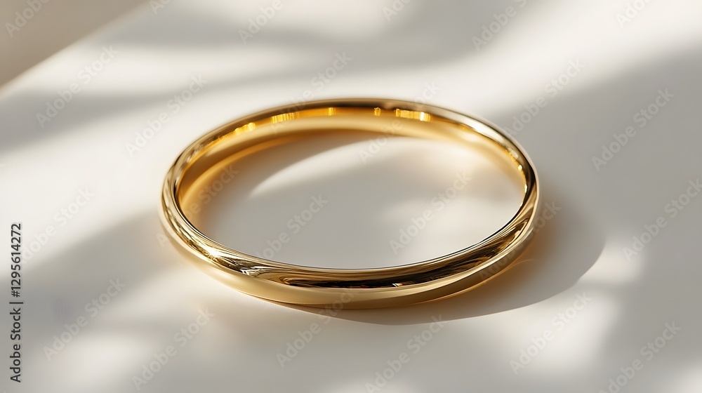 A classic gold bangle with smooth polished finish, placed on a white background with soft natural lighting A classic gold bangle with smooth polished finish, placed on a white background with soft natural lighting
