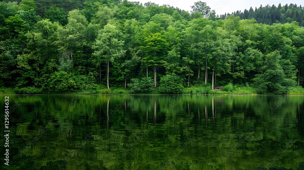 Tranquil Forest Reflected in a Calm Lake Surrounded by Lush Greenery : Generative AI Tranquil Forest Reflected in a Calm Lake Surrounded by Lush Greenery : Generative AI