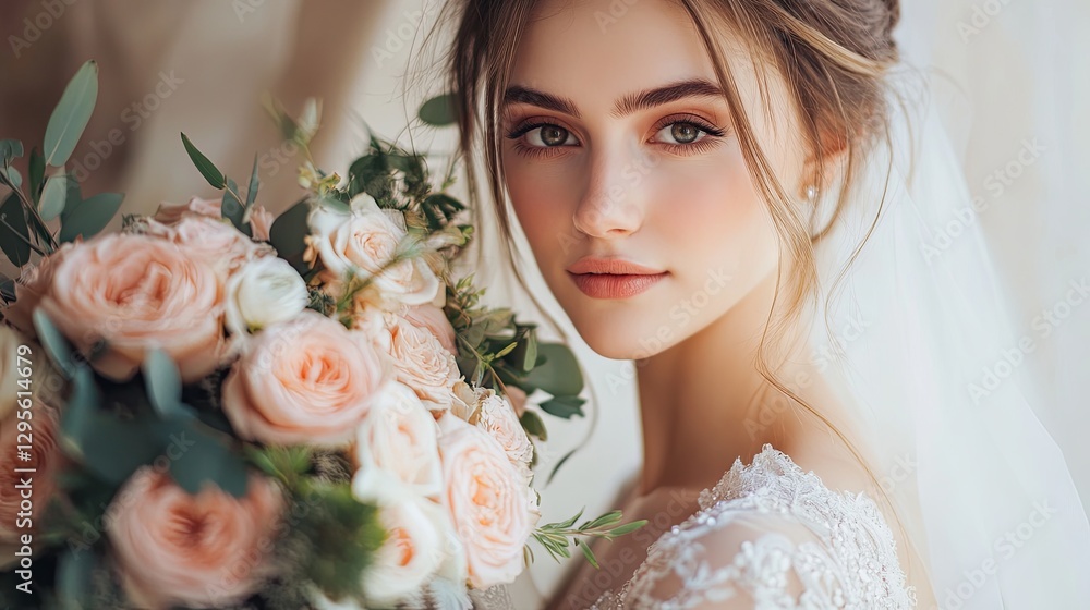 Naklejka premium Beautiful bride with a wedding bouquet 