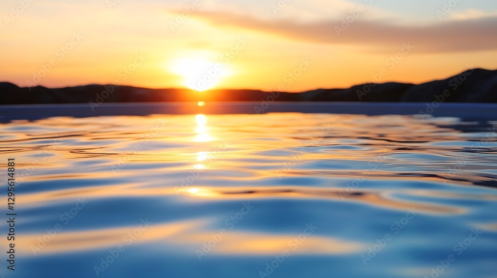 Fototapeta premium Serene Sunset Over Calm Water Surface with Glowing Reflections : Generative AI