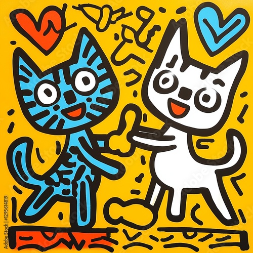 A painting of two cats standing next to each other