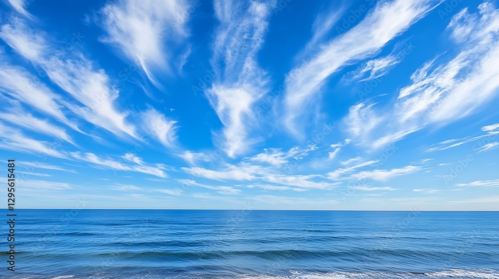 Obraz premium Vast Ocean View Beneath a Blue Sky with White Clouds and Tranquil Waves : Generative AI