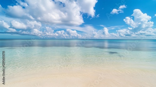 Wallpaper Mural Crystal Clear Ocean View with Serene Blue Sky and Fluffy Clouds : Generative AI Torontodigital.ca