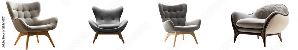 Set of modern textile armchairs isolated on white background Set of modern textile armchairs isolated on white background