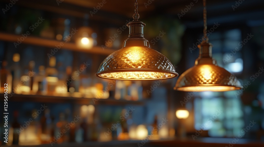 Obraz premium Warm bistro lights over a bar, blurred background