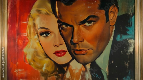 Vintage hollywood film poster artwork iconic style framed in gallery glamorous ambiance close-up view classic cinema concept