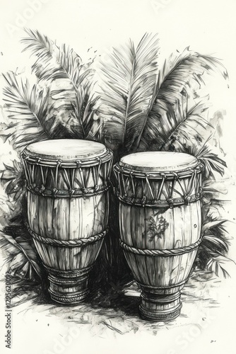 Cuban conga drums showcase tropical setting art illustration elegant wood design close-up view cultural heritage