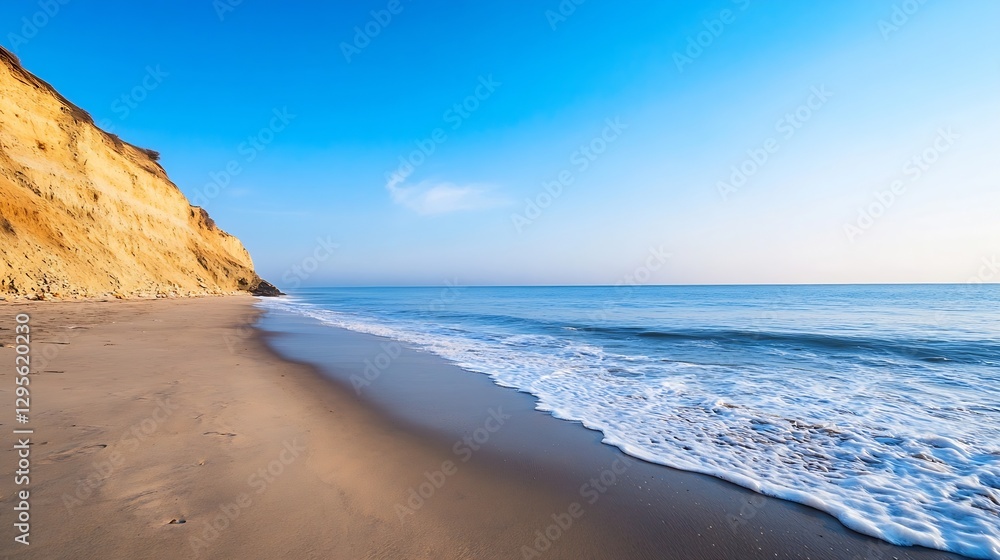 Peaceful Beach with Soft Waves and Clear Blue Skies on a Sunny Day : Generative AI Peaceful Beach with Soft Waves and Clear Blue Skies on a Sunny Day : Generative AI