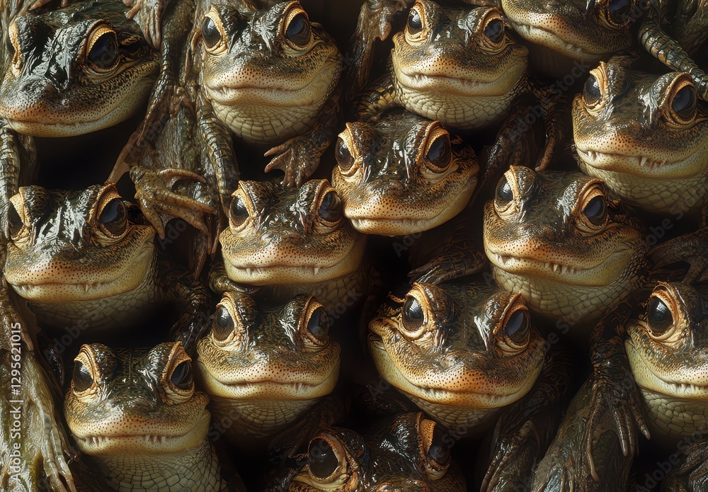 Close-Up View of Several Frogs in a Natural Habitat Setting, Highlighting Their Textures, Colors, and Unique Facial Features for Nature Photography Close-Up View of Several Frogs in a Natural Habitat Setting, Highlighting Their Textures, Colors, and Unique Facial Features for Nature Photography