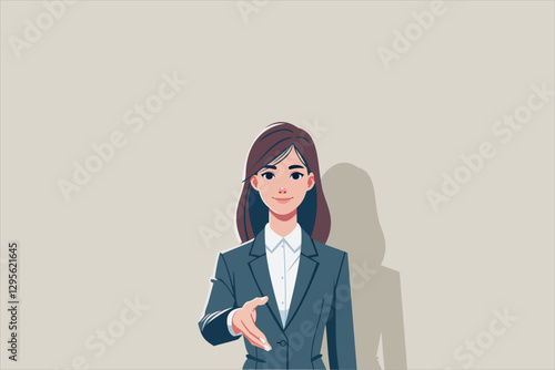 Illustration business Woman Offering a Handshake, business woman extending her hand for a handshake. Conveying confidence and professionalism. Vector illustration.
