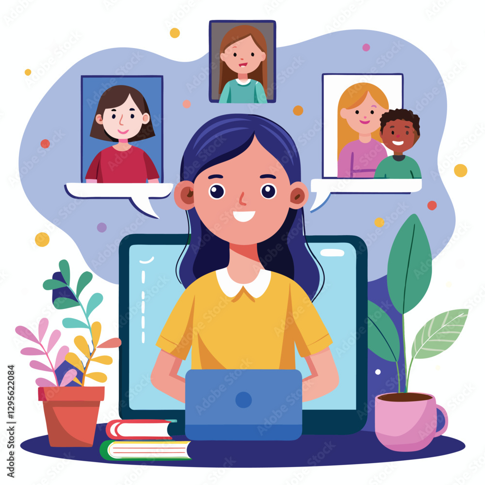 Friends video calling concept Friends video calling concept