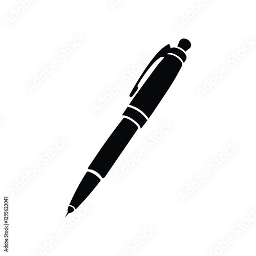 Black ballpoint pen silhouette on white background
