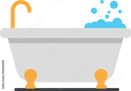 A classic freestanding bathtub with a modern flat design and bubbles, conveying a relaxing atmosphere, perfect for wellness-themed vector illustration