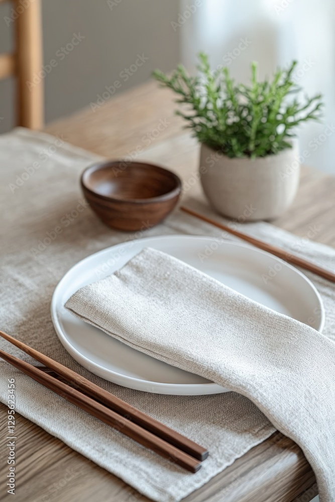 Scandinavian-style restaurant table with minimalist dining elements and natural accents Scandinavian-style restaurant table with minimalist dining elements and natural accents