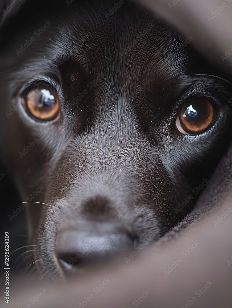 Closeup of a black dog's expressive eyes reflecting warmth and curiosity in a cozy setting : Generative AI Closeup of a black dog's expressive eyes reflecting warmth and curiosity in a cozy setting : Generative AI