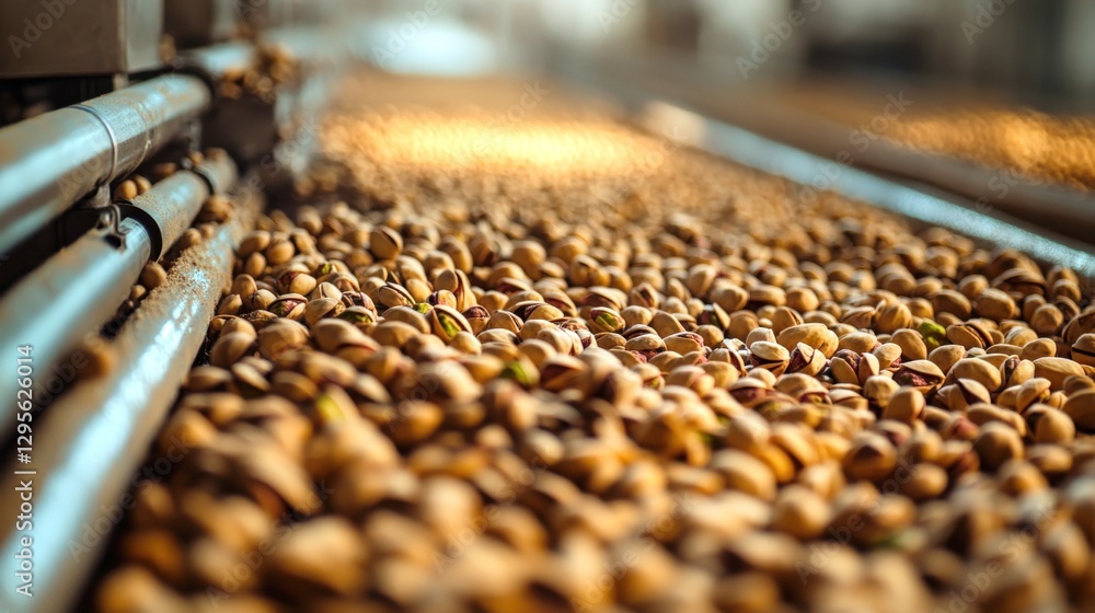 Close-up view of pistachio harvesting technology in modern USA with soft light effect Close-up view of pistachio harvesting technology in modern USA with soft light effect