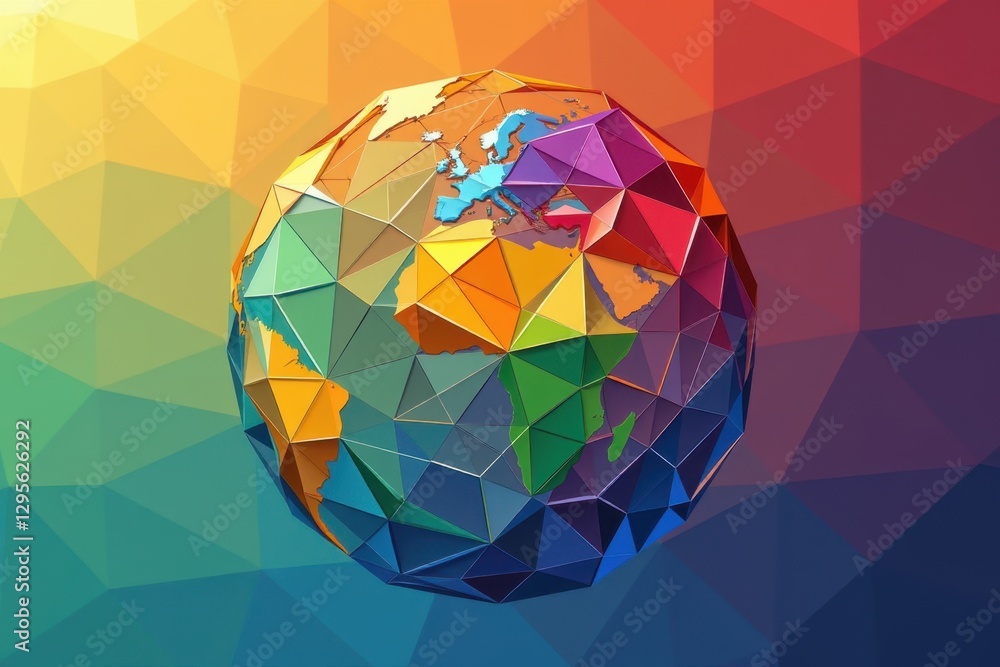 Colorful Geometric Earth Model with Abstract Background Design Colorful Geometric Earth Model with Abstract Background Design