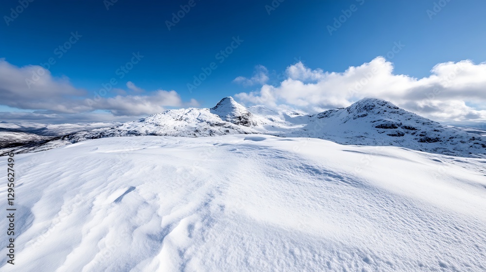 Breathtaking Scenic View of Snow-Covered Mountains Under a Blue Sky : Generative AI Breathtaking Scenic View of Snow-Covered Mountains Under a Blue Sky : Generative AI