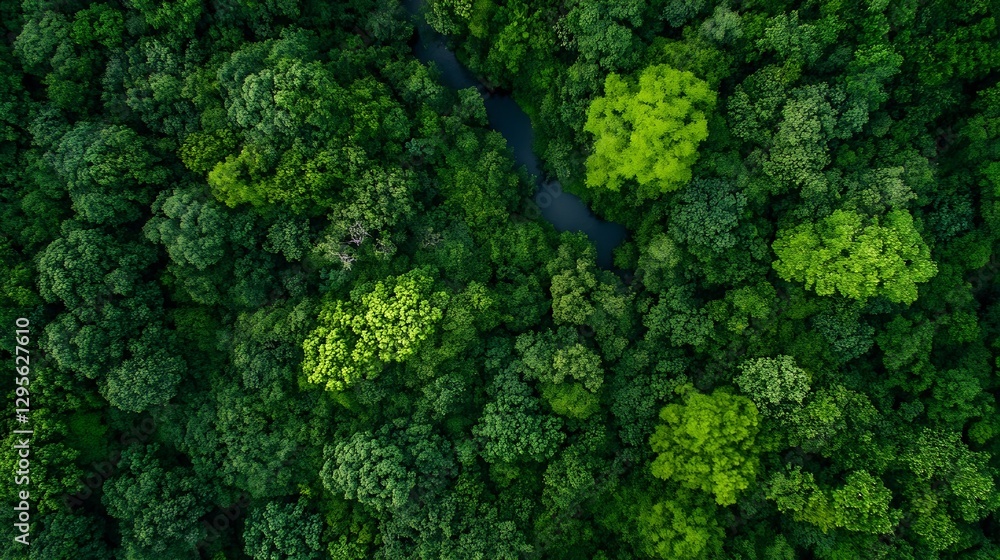 Aerial view of a dense forest with vibrant green trees covering the landscape in peaceful harmony : Generative AI Aerial view of a dense forest with vibrant green trees covering the landscape in peaceful harmony : Generative AI